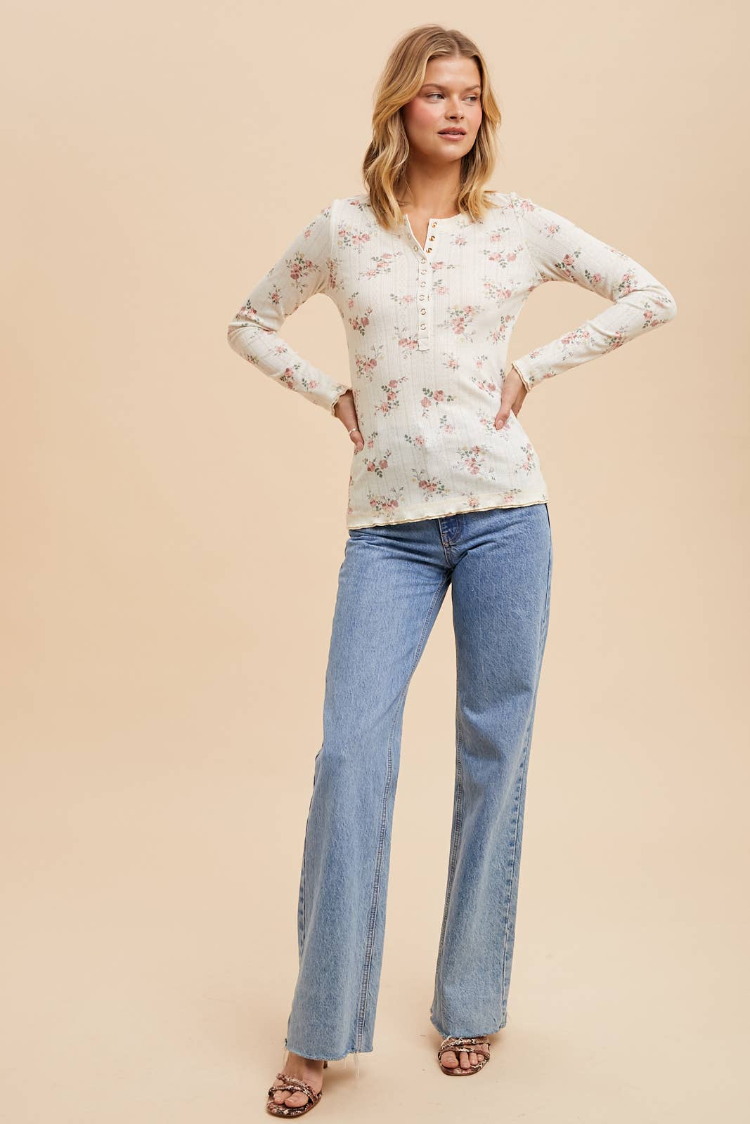 The Liz Floral Snap Down Long Sleeve Top | Dusty Rose | Sizes L