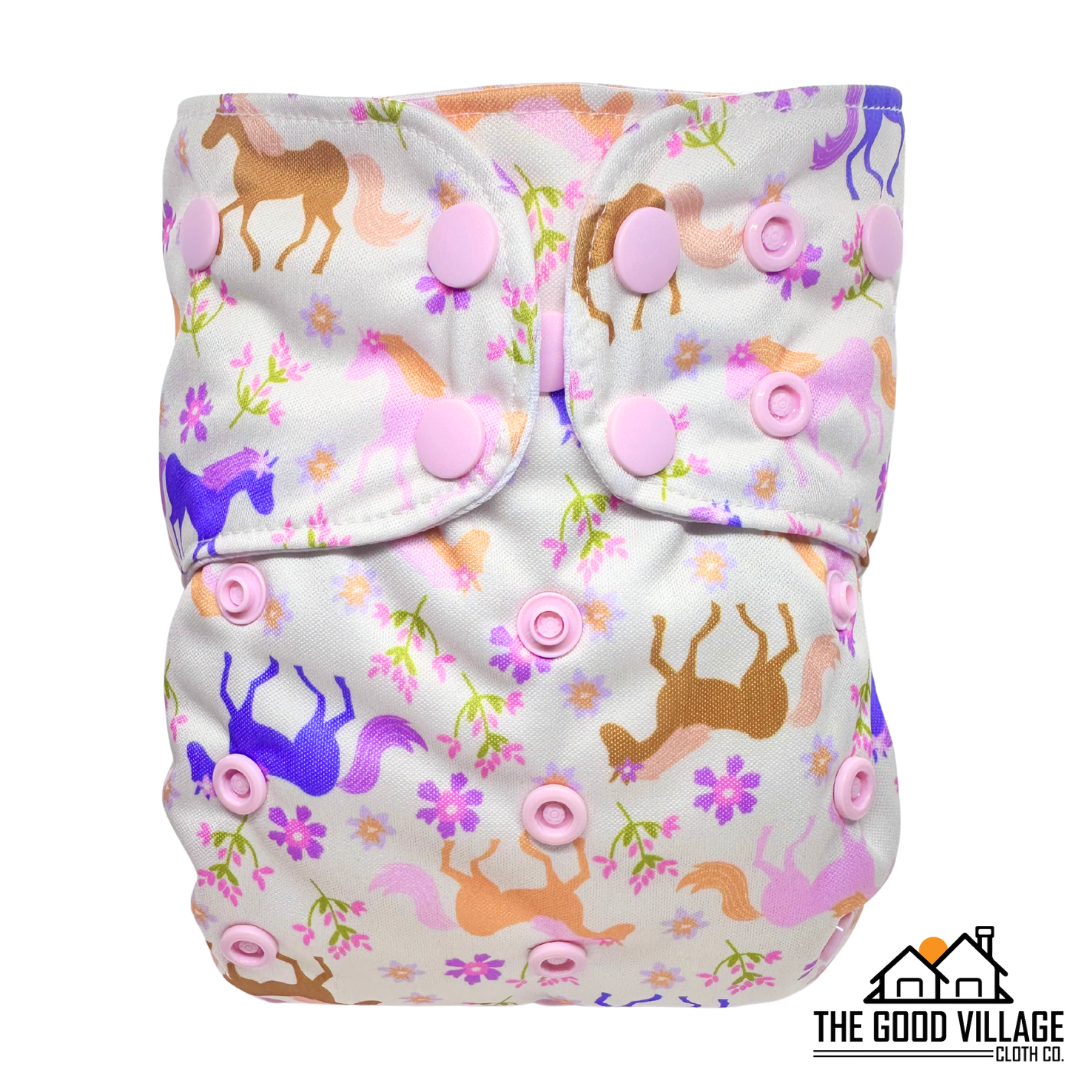 One Size Pocket Diaper | Lavendar Horses