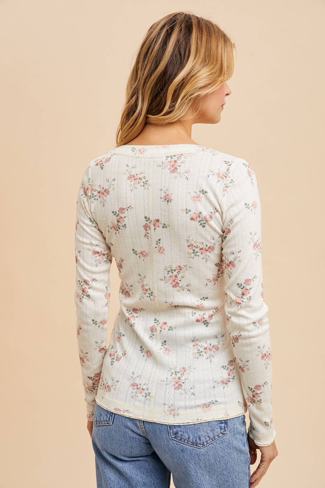 The Liz Floral Snap Down Long Sleeve Top | Dusty Rose | Sizes L