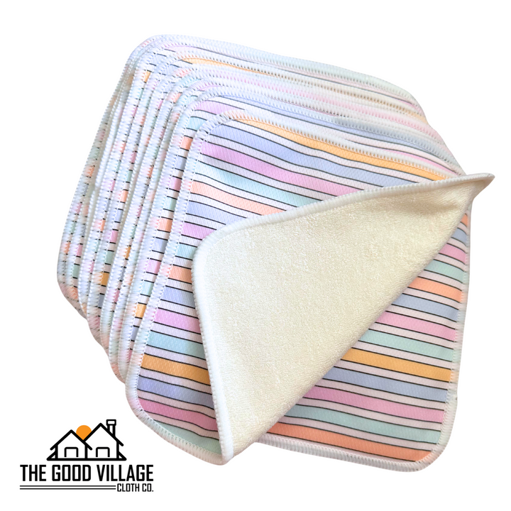 10-Pack Durable Bamboo Cloth Wipes – Easy Spray-Off with Water-Resistant AWJ | Sun-Kissed Stripe