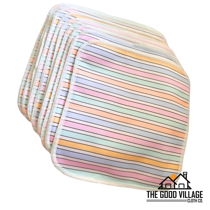 10-Pack Durable Bamboo Cloth Wipes – Easy Spray-Off with Water-Resistant AWJ | Sun-Kissed Stripe