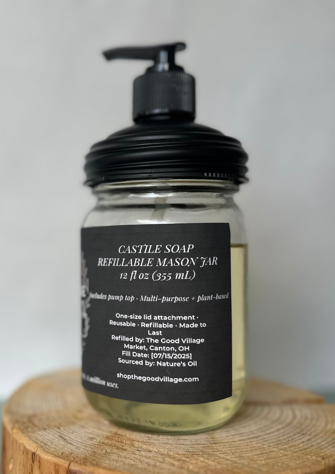 Unscented Liquid Castile Soap (with Pump Top) Starter Set– 12 oz Refillable Jar