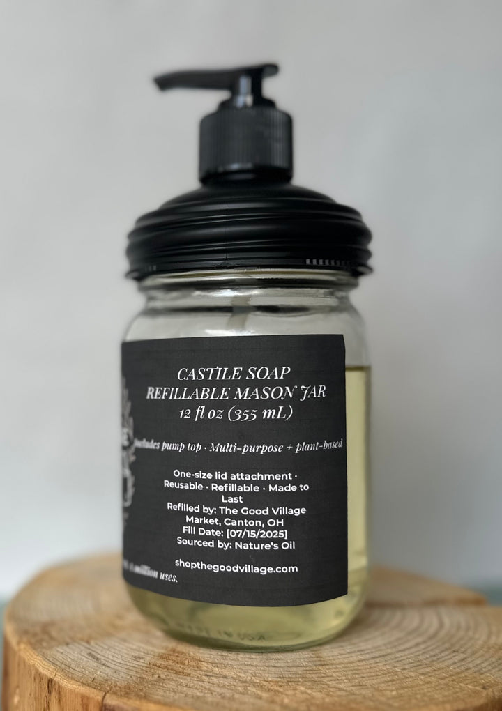 Unscented Liquid Castile Soap (with Pump Top) Starter Set– 12 oz Refillable Jar
