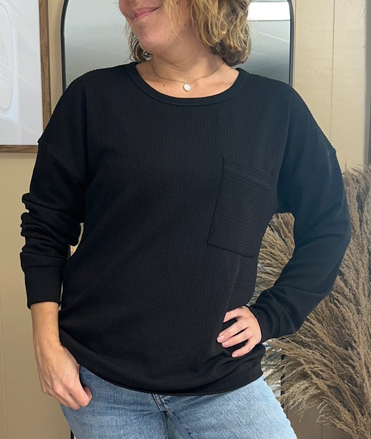 The Brittany Ribbed Long Sleeve Top | Black | Size M
