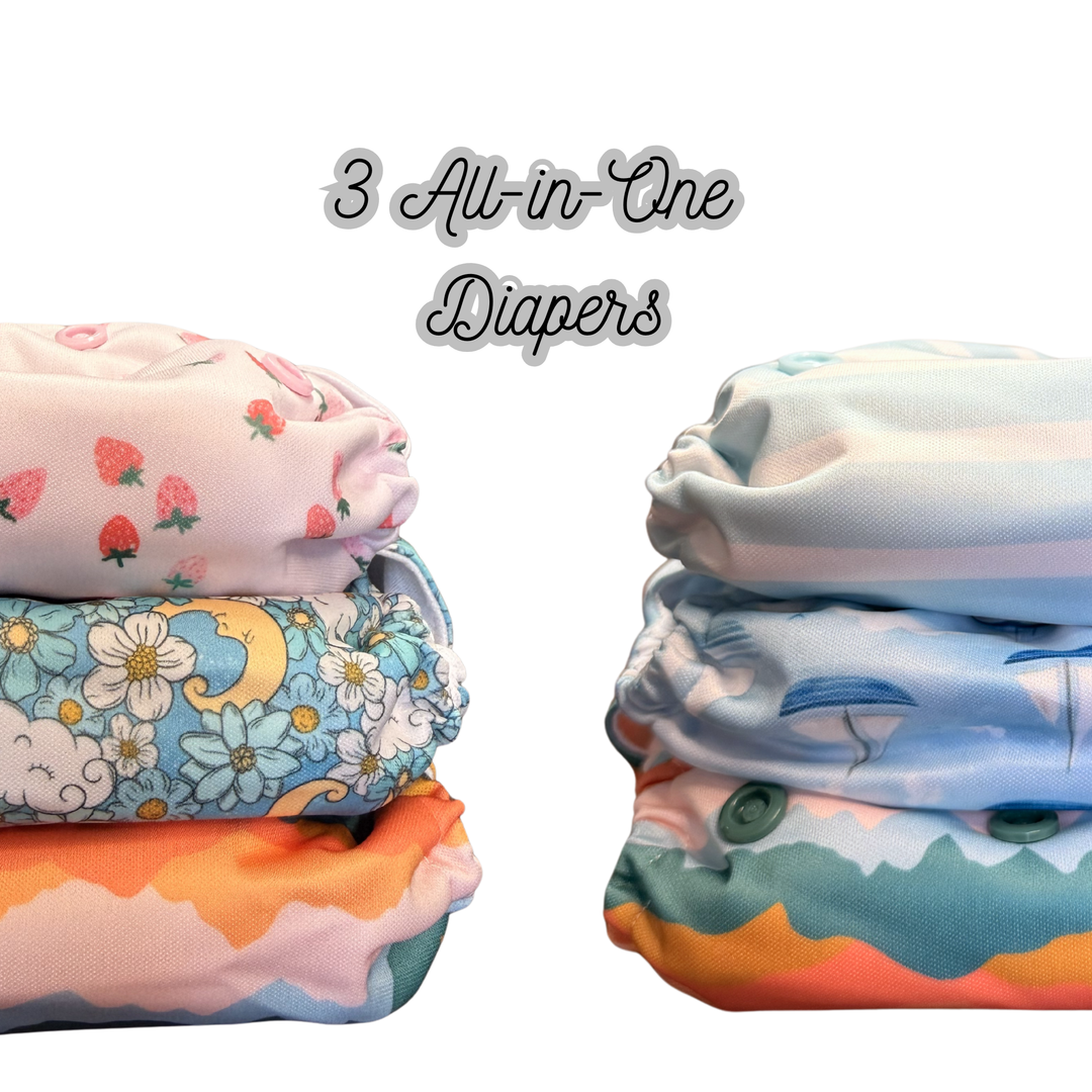 Newborn Cloth Diaper Bundle: 3 All-in-One Newborn Diapers