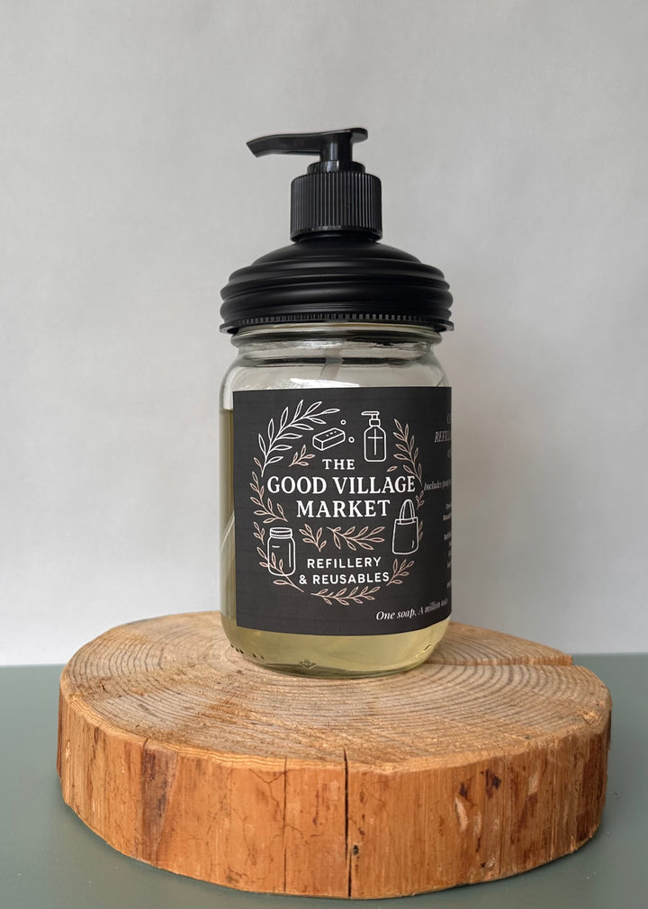 Unscented Liquid Castile Soap (with Pump Top) Starter Set– 12 oz Refillable Jar