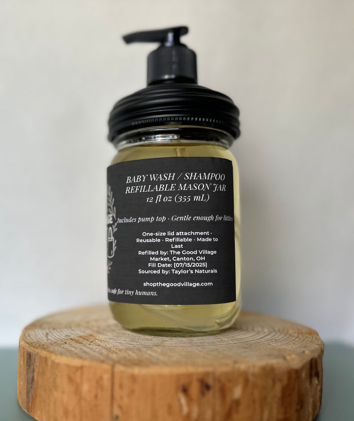 Baby Wash + Shampoo (with Pump Top) Starter Set – 12 oz Refillable Jar