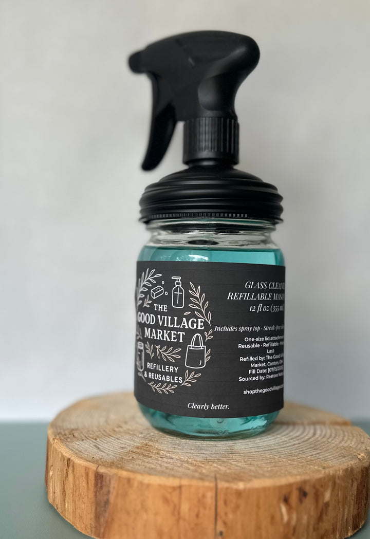 Glass & Mirror Cleaner (with Spray Top) – 12 oz Refillable Jar